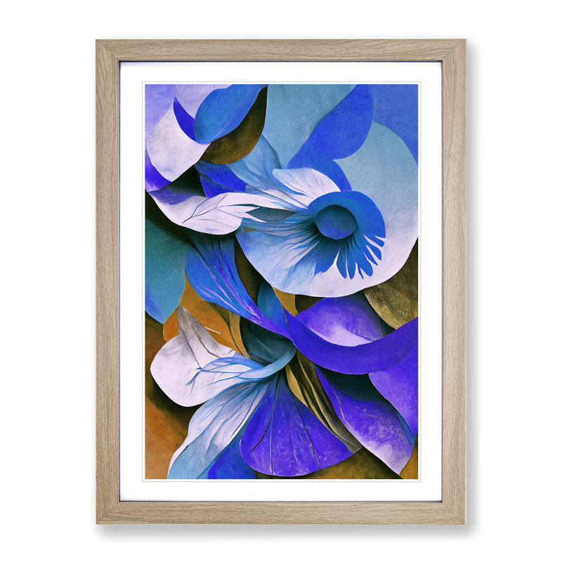Flowing Abstract Floral No.2 - Single Picture Frame Painting, 64cm H x 46cm W x 2cm D, Oak