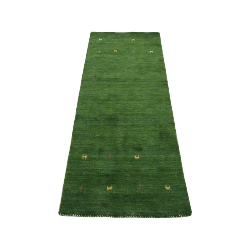 Handwoven Wool Gabbeh Uni Green Rug, Rectangle 80 x 150cm
