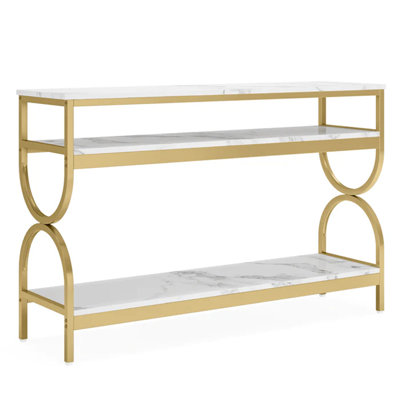 Faux Marble Sofa Table,3-Tier Bedside Table,Console Table,Foyer Table
