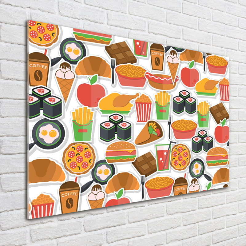 Glass Print Wall Art 100X70cm Image Printed On Glass Decorative Wall Picture Behind Toughened / Tempered Safety Real Glass For Kitchen & Living Room Theme:Fast Food
