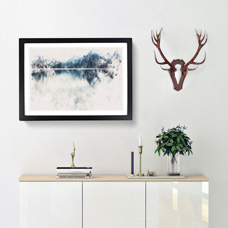 Lake McDonald Montana Watercolour - Print, 24cm H x 33cm W x 2cm D, Black  Single Picture Frame Wood