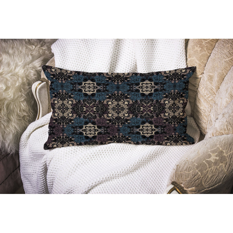 Vibrant Botanicals  Rectangular Throw Pillow, Blue/Beige