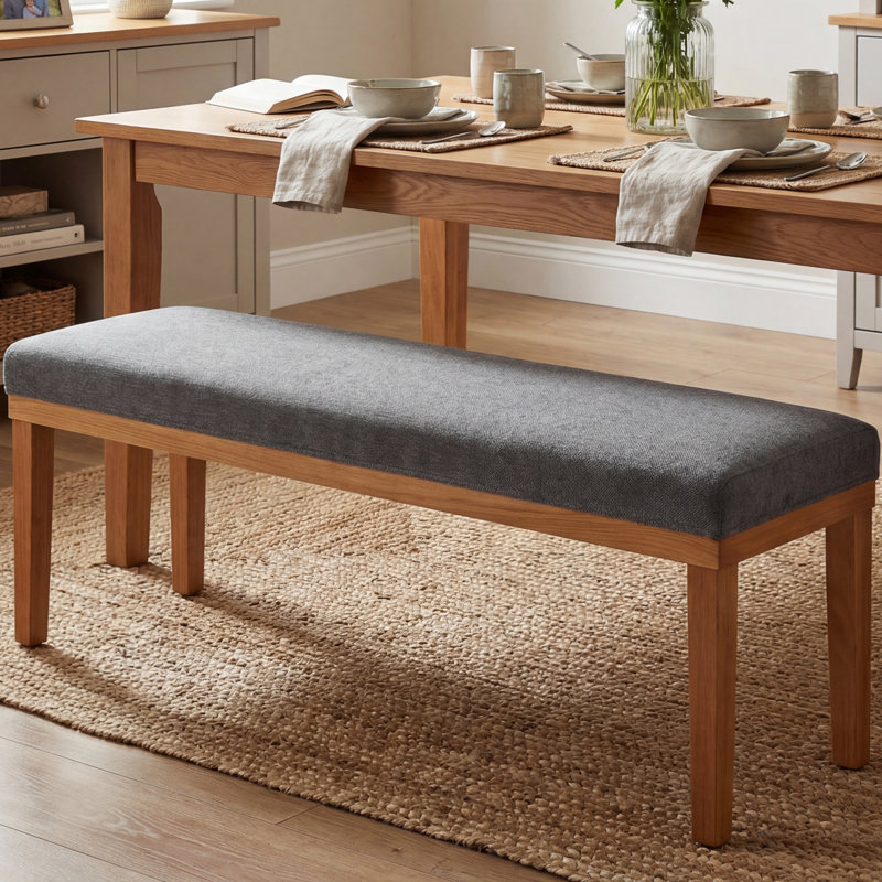 Banc de chaises de salle à manger moderne de 53 po, siège rembourré en tissu avec structure en bois massif pour table de cuisine, coin-repas et café, gris
