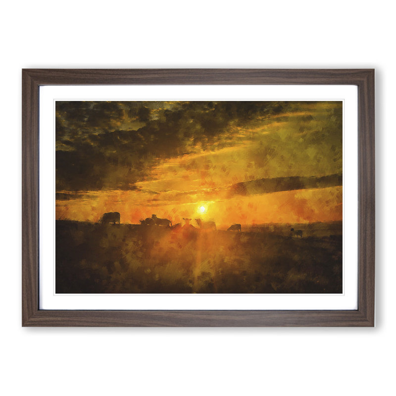 Flock Sheep and Sunset - Framed Print, Walnut Framed, 48cm H x 65cm W x 2cm D
