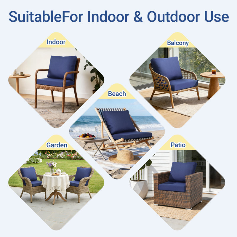Deep Seat Patio Cushion Set, Rainproof & Fadeness Furniture Cushions for Outdoor Chair Couch with Polyester-Linen Fabric & Removable Cover, Hidden Zipper and Adjustment Staps