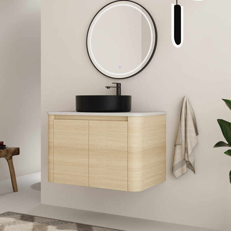 Ensemble de meuble-lavabo simple 30 po avec plateau en pierre reconstituée Eaton, Noir, 30"
