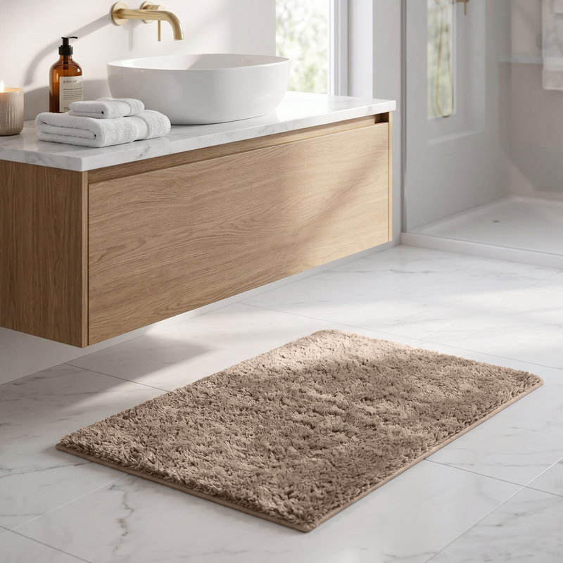 Better Trends Haven Collection 100% Polyester 2100 GSM Bath Rug, Non-Slip TPR Backing, 17" x 24" Soft, Absorbent & Quick Dry Rug for Bathroom, Shower, Tub, Vanity & Sink Area, Beige