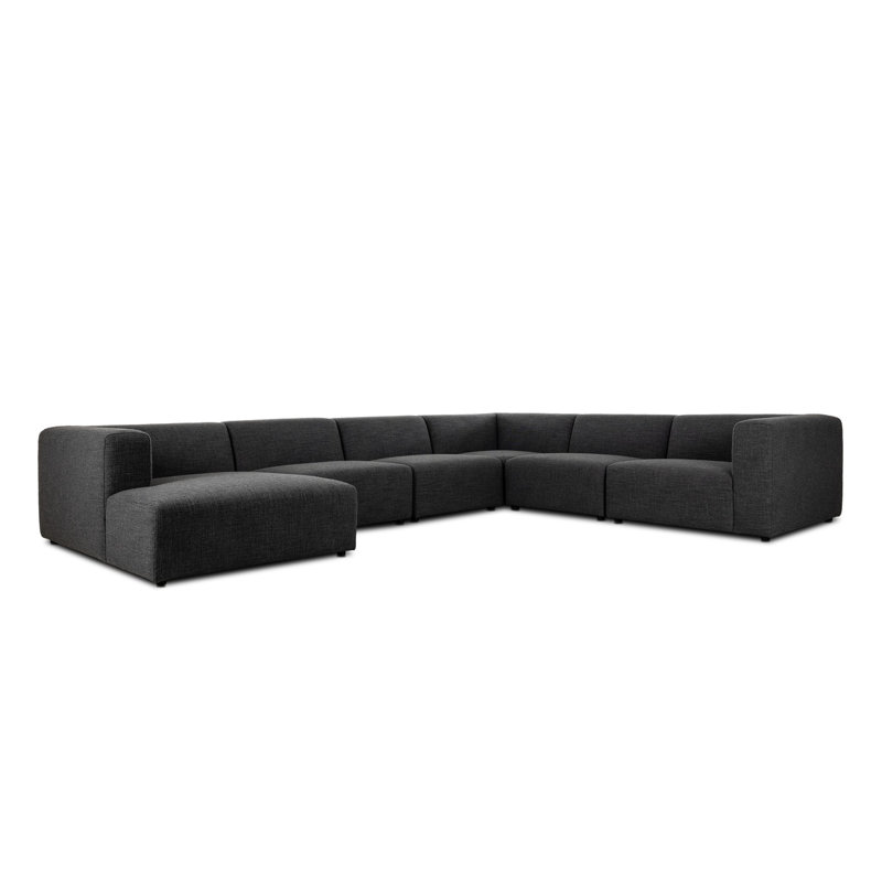 Lawndale 6PC Sectional W/ LAFC-Saxon Charcoal, Left Hand Facing, Saxon Charcoal Polyester Blend
