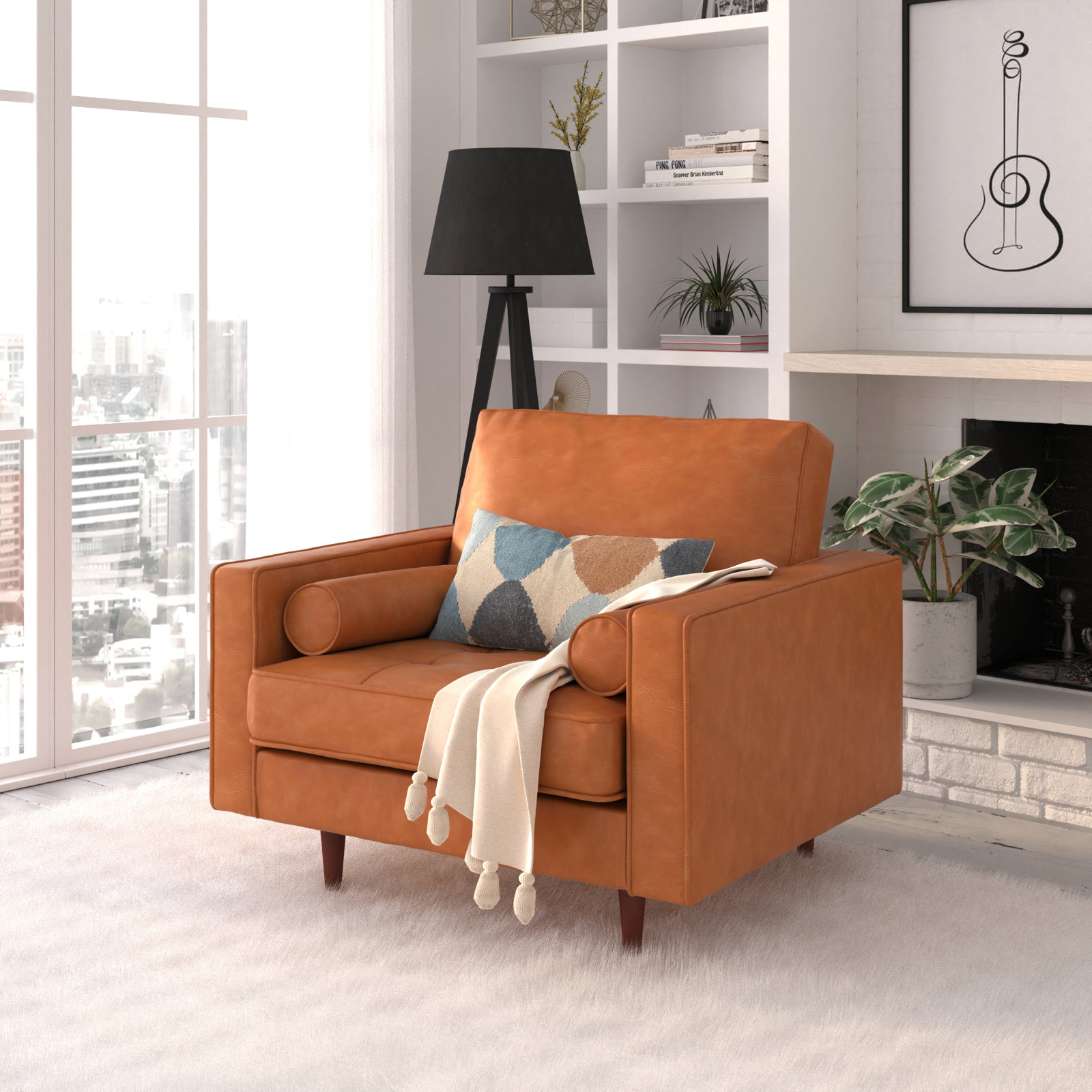 Geo Genuine Leather Armchair, Caramel / Honey Tan Genuine Leather