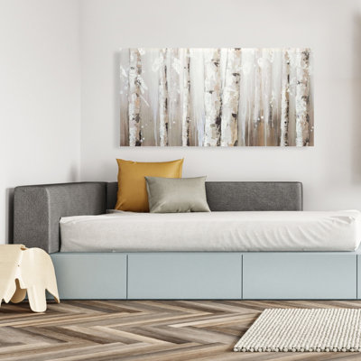 Bouleaux blancs sur fond gris - décor de toile florale beige