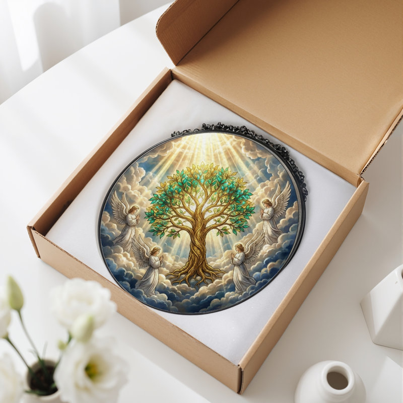 Panneau de vitrail Angel Tree, 7,8 H, H 7,8 po