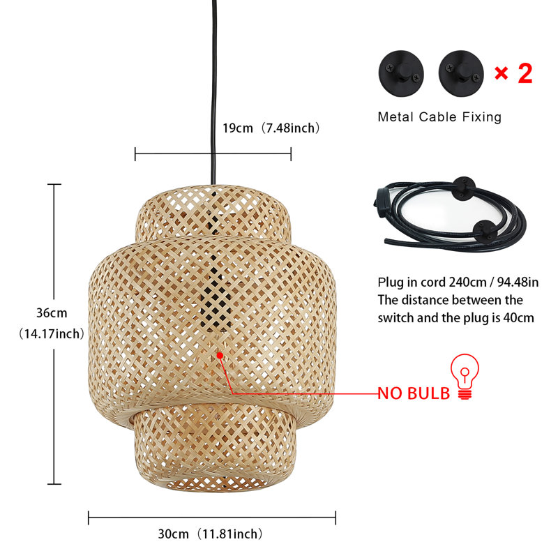 Lampe murale de style campagnard suspendu en bambou réglable à la main Galax