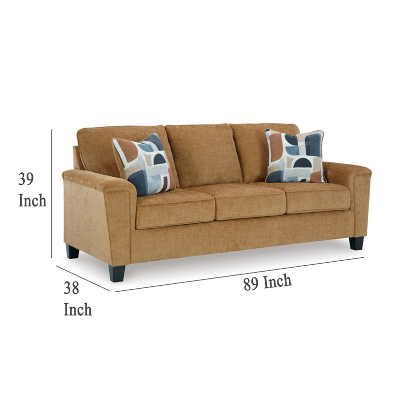 Erin Sofa, 2 Accent Throw Pillows, 89 Inch Plush  Polyester, Light Brown