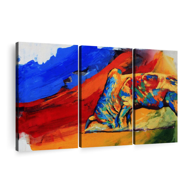 Impression sur toile Taureau coloré, H 42 po x l 65 po x P 1,25 po