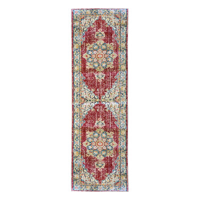 8' Red Medallion Power Loom Runner Rug