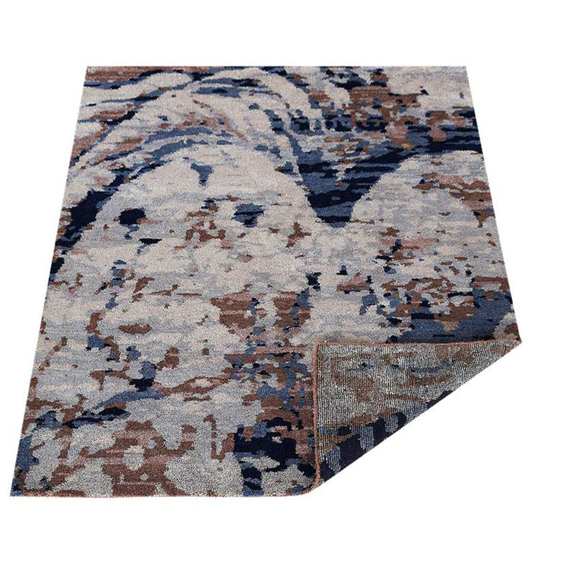 Tapis intérieur beige abstrait en soie noué à la main Abstract, Rectangle de 5 pi x 8 pi