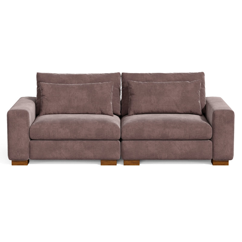 Canapé modulaire à accoudoirs encastrés de 89 po Kitson, Velours côtelé chocolat
