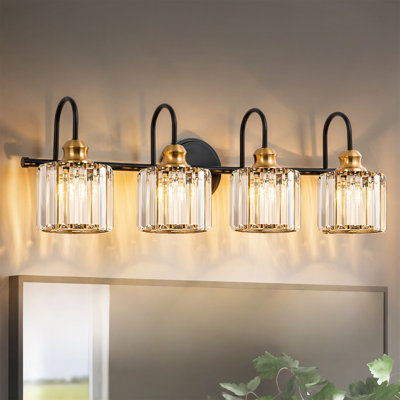 Gjystina 3-Light Dimmable Gold-Black/Chrome Crystal Vanity Light