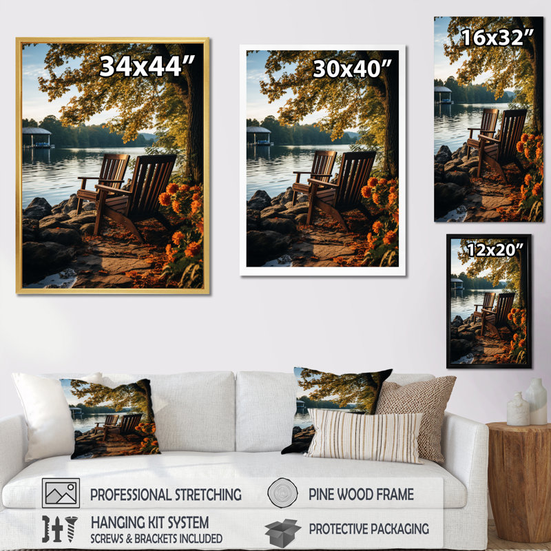 " Waterfront Benchs I ", Gold Floater Framed, 44" H x 34" W x 1.5" D