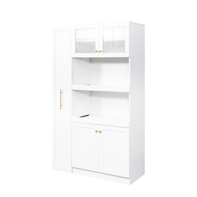 4-Door Kitchen Pantry Cabinet With Multi Pull-Out Shelf In White For An Organized Storage Room 4 Doors And Multi-Functional A Tidy Craft