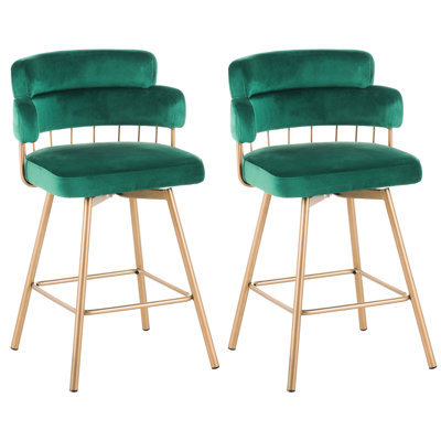Tabourets de bar pivotants à 180 ° de 2 po, hauteur de siège de 26 po, pour îlot de cuisine, café, pub, structure en fer, matériau, hauteur facile à nettoyer 2, siège baquet, conception à dossier bas, capacité de 300 lb