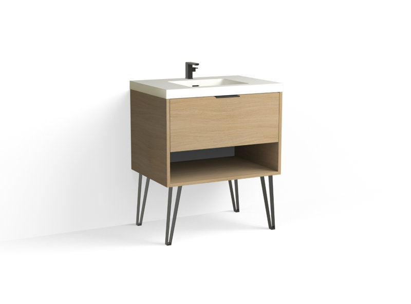 Modo 30" W Freestanding Single Bathroom Vanity with Dawson Leg, Satin Nickel, Gloss White/Single, Biondo