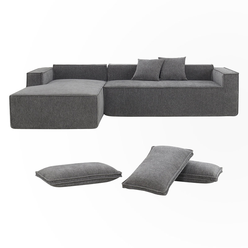 111.5"W L-Shaped Chenille Couch,No Assembly Require, Gray