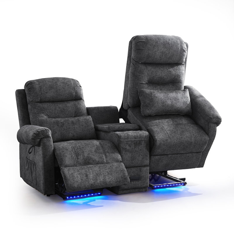 Power Lift Loveseat Recliner Chair, Double Lift Chair With Massage And Heat, 2 Person Reclining Sofa With Led Light, Remote Control, Usb & Type C Port