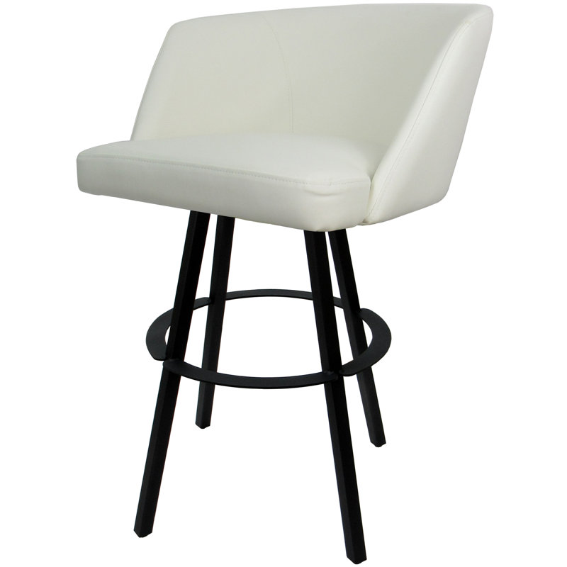 Tabouret de bar pivotant en métal Karimah, Vinyle noir, Rouge