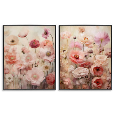 «Pink Blush Floral Field», ensemble de 2 giclées encadrées par RileyB