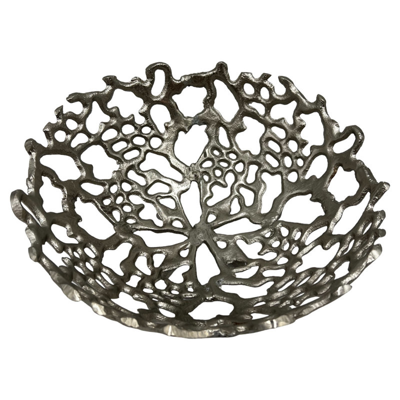 Bol décoratif décoratif fait à la main en aluminium, H 5 po x l 12 po x P 12 po, Argent