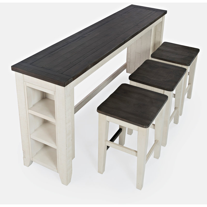 Karley 3 - Person Pine Solid Wood Solid Wood Top Trestle Dining Set, Vintage White