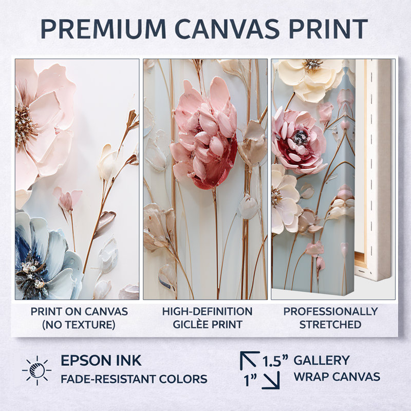 Blanc et rose, merveille florale - art mural floral, Cadre flottant doré, H 32 po x l 48 po x P 1 po