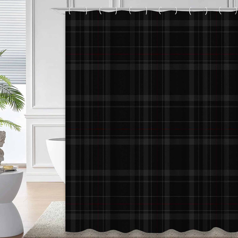 Rideau de douche en tissu écossais noir et blanc avec 12 crochets Tartan, L 72 po x l 78 po