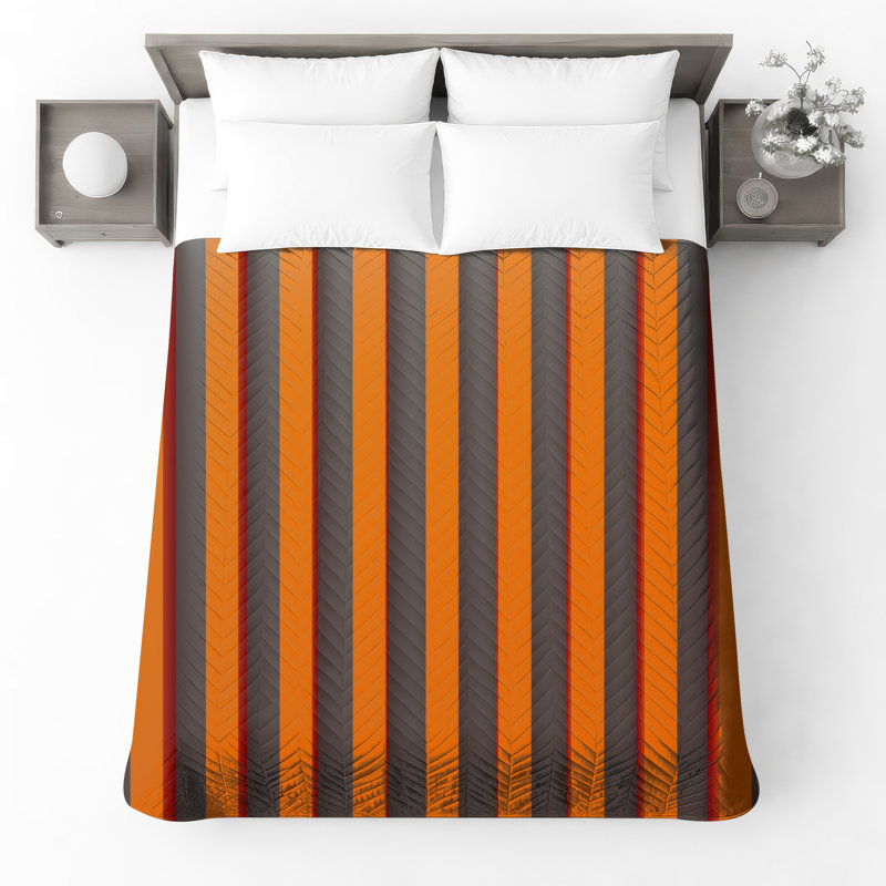 Orange Vertical Stripes Bedding Stripes Bedspread Pattern, King