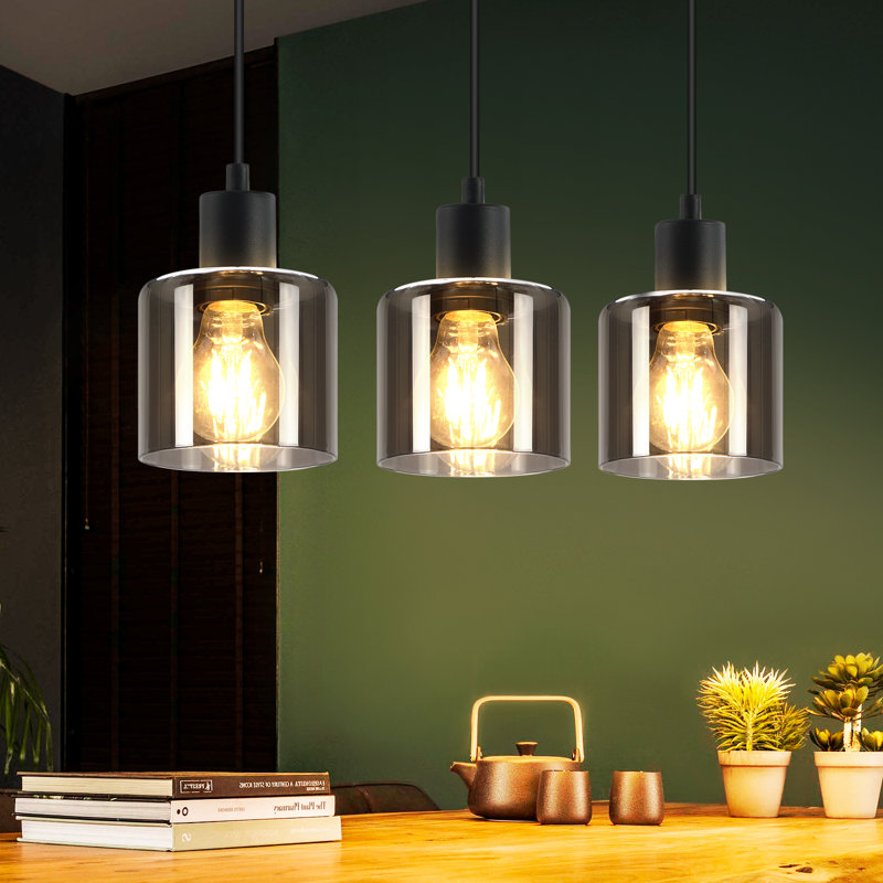 3-Light Kitchen Island Pendant, Schwarz