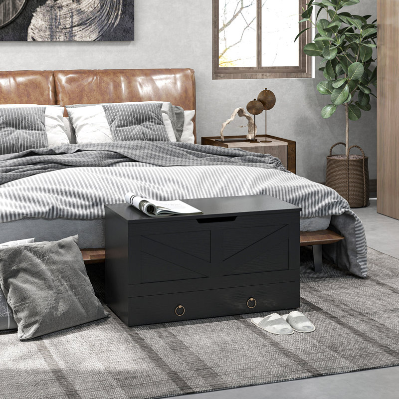 Commode de rangement avec tiroir pour le salon, boîte en bois, l 31,5 po, brun, Grain de bois noir