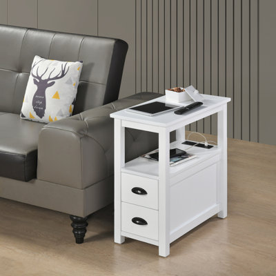 Table d'appoint à 2 tiroirs Bellea Vita avec prises de courant intégrées et ports USB