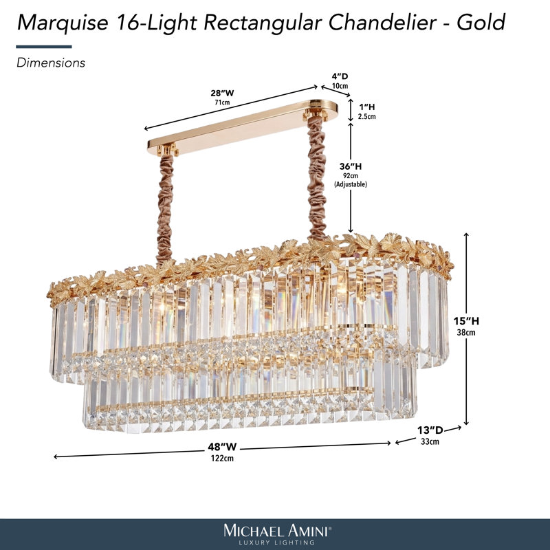 Marquise 16-Light Rectangular Chandelier - Gold
