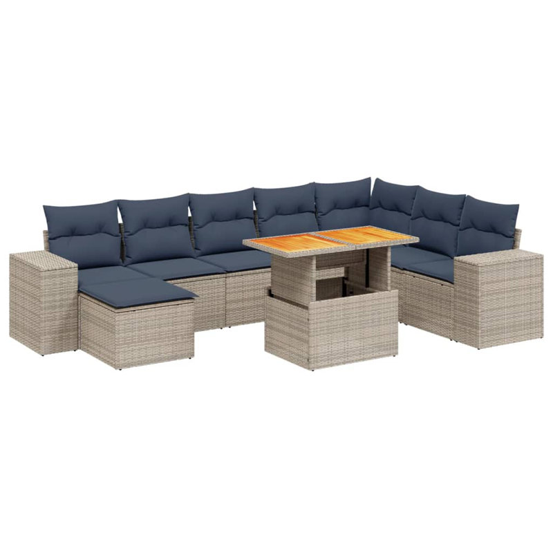  Ensemble de canapé de patio 9 pièces avec coussins en rotin de polyester, Gris, Bleu