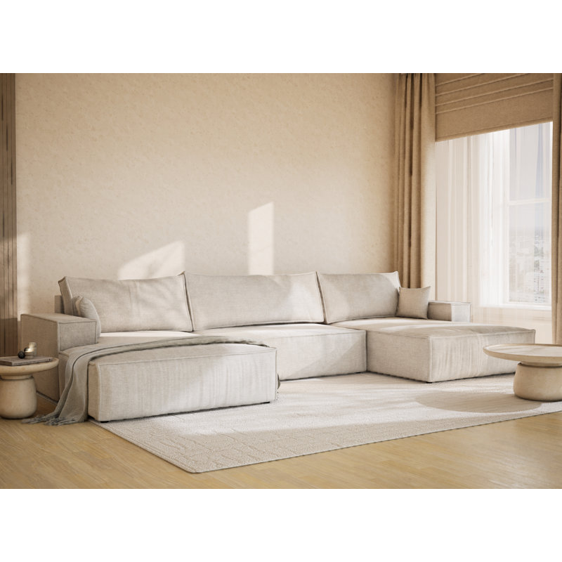 6 Seater Reclining Corner Sofa , Light Beige