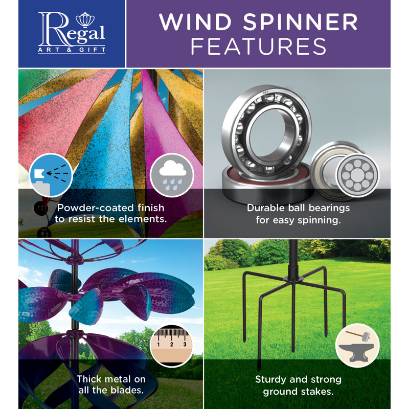 Bronze and Silver 15' Solar LED Wind Spinner with Crackle Glass Orbs