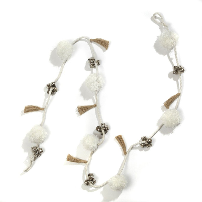 Guirlande fantaisie 7,5 pi blanche / dorée / pompon