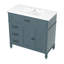 Meuble-lavabo de 36 po en bleu, structure en bois massif, planches, lavabo encastré en céramique, armoire avec portes, tiroirs pour le rangement des articles, cercle de débordement en métal et instructions d'assemblage