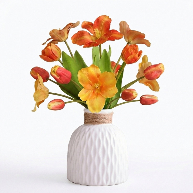 Ensemble de tulipes artificielles Real-Touch dans des vases en céramique, ensemble de faux arrangements floraux, Orange