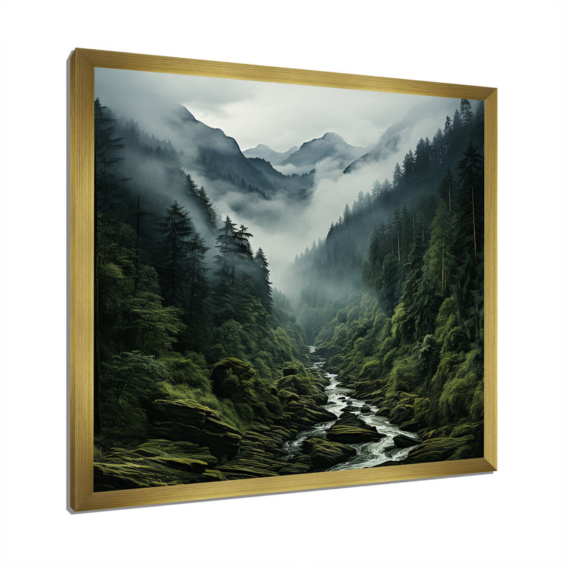 «Mystic Wilderness Pine Forest In Canada I», art mural sur toile forêt, Cadre doré simple, H 30 po x l 30 po x P 1 po