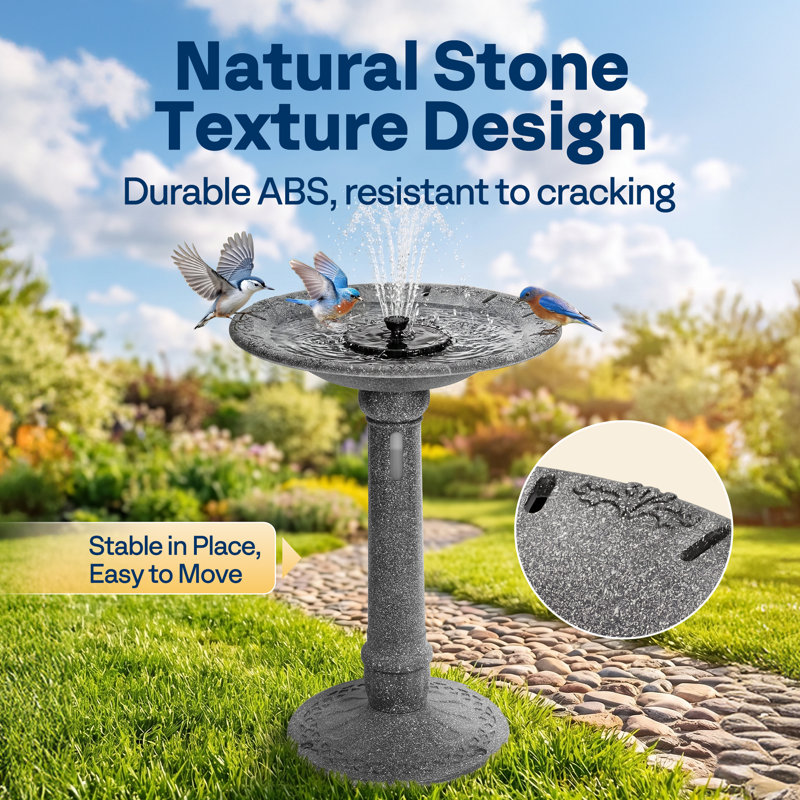 20 po Bain d'oiseaux solaire avec fontaine et réservoir, Dark Gray