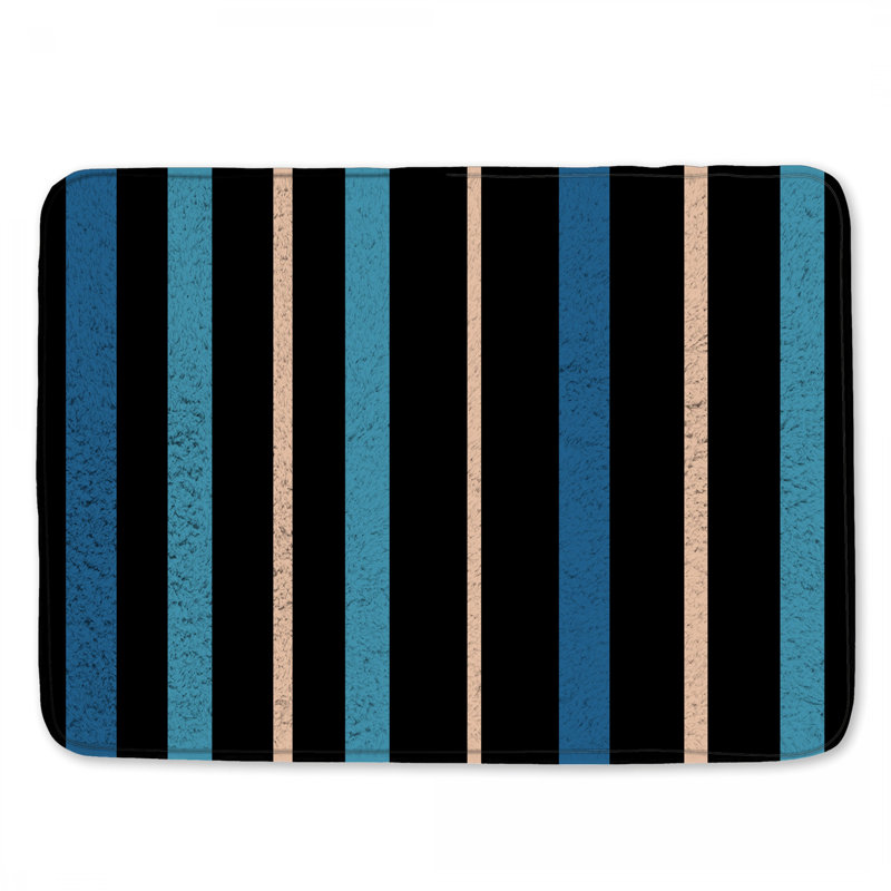 Tapis de bain rayé noir et bleu, L 34 po x L 21 po
