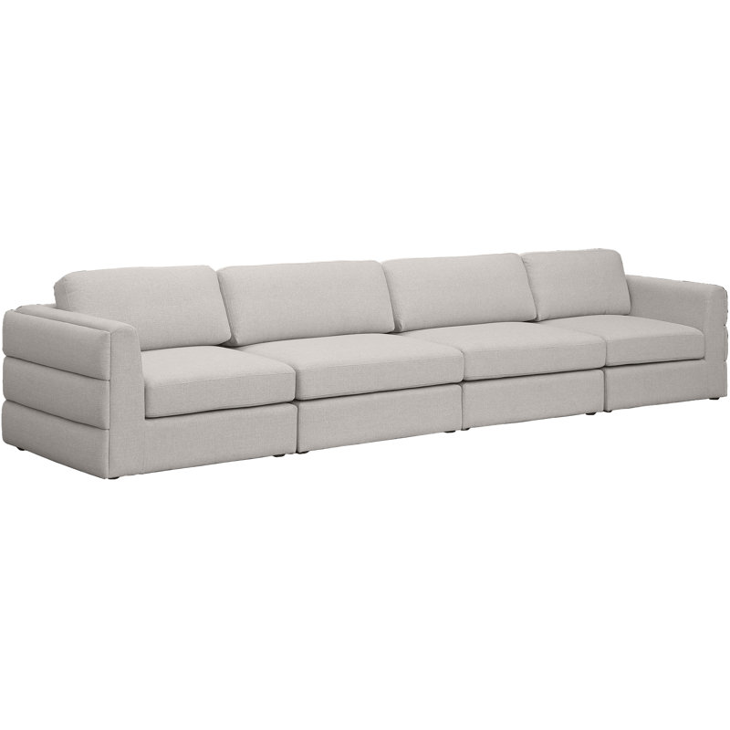 Canapé modulaire à accoudoirs carrés Hurman, Tissu beige texturé en lin