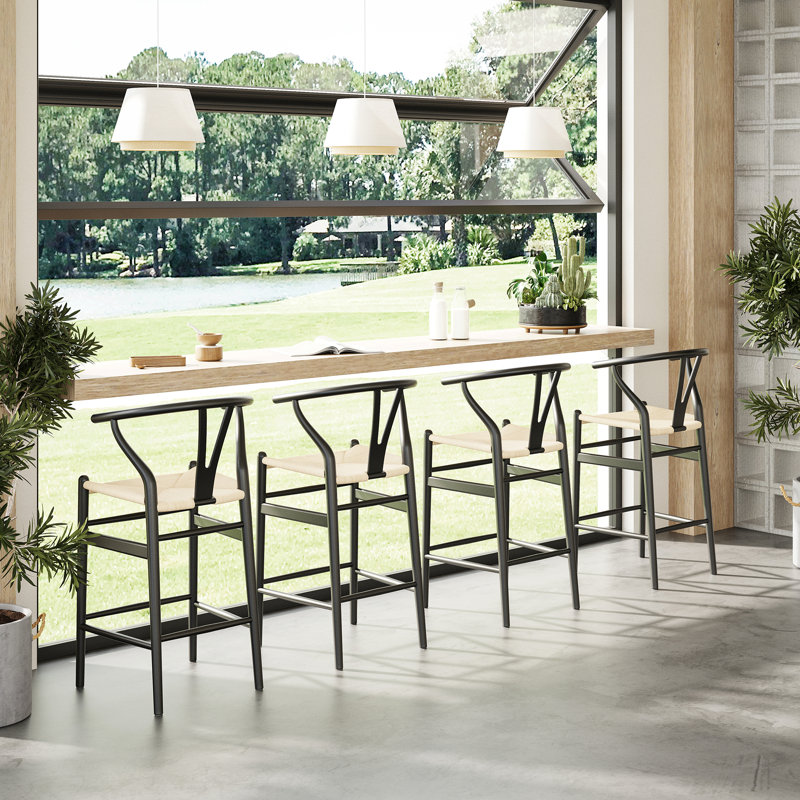 Margo 26.7" Counter Stool with Solid Wood Frame, Beige/Black